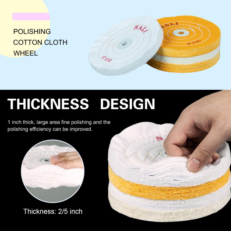 SALI 3 Pack Polishing Wheel for Bench Grinder Buffing Wheel 8 inch White Cotton (50 Ply) for Buffer Polisher Medium Polish Pad 5/8'' Arbor Hole with Polishing Compound Kit - Image 5